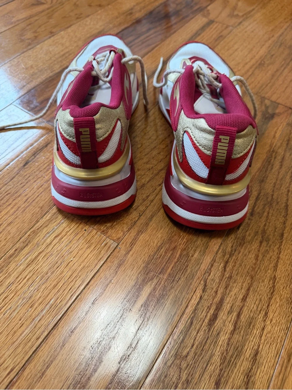 PUMA RS-Fast Glitz Chunky Sneakers Red Gold White 7Y EU 39